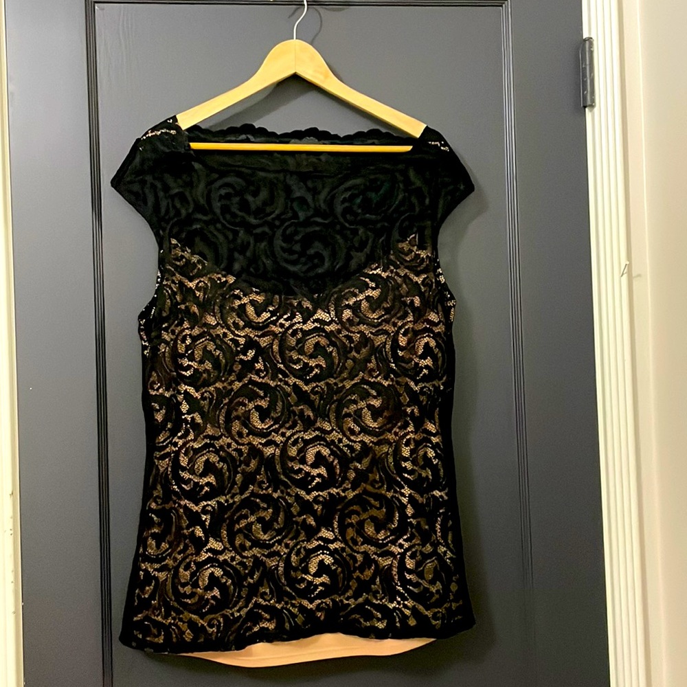 INC. Black lace sleeveless blouse